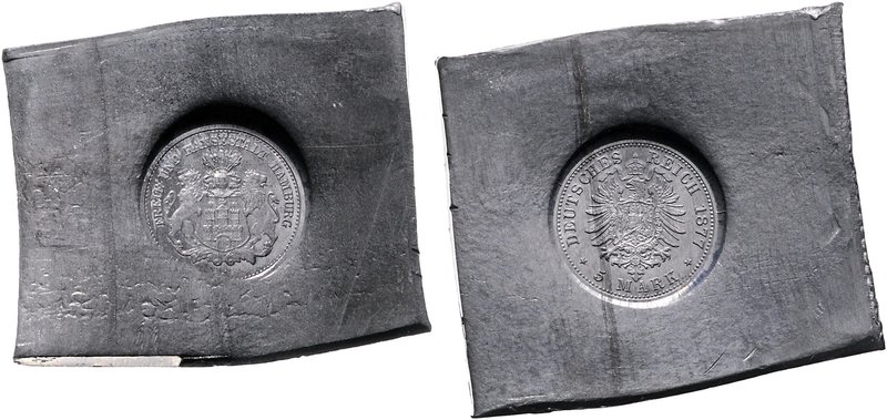 Hamburg Lot von 2 Stücken: Abschläge der Vorder- u. Rückseite von 5 Mark 1877 au...