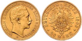 Preussen Wilhelm II. 1888-1918 20 Mark 1889 A 
 ss-vz