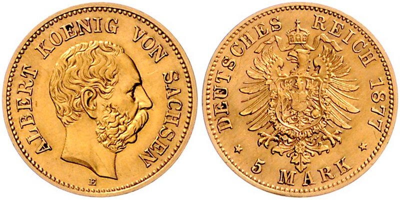 Sachsen Albert 1873-1902 5 Mark 1877 E 
 vz+