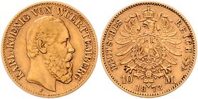 Württemberg Karl I. 1864-1891 10 Mark 1873 F 
 ss