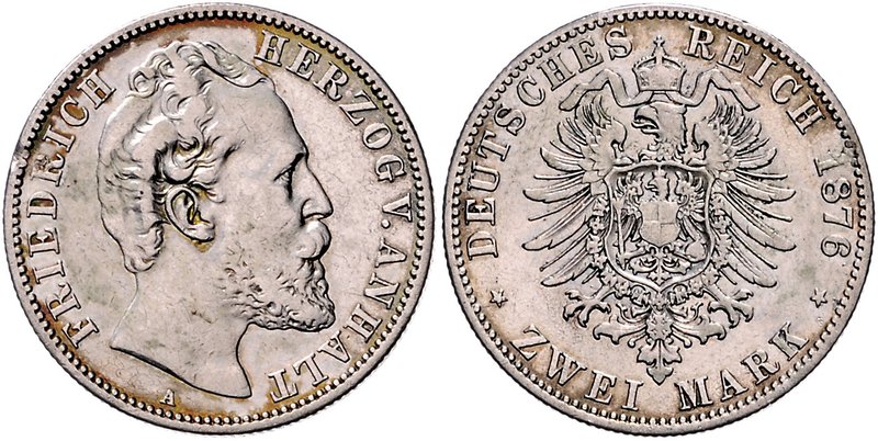 Anhalt Friedrich I. 1871-1904 2 Mark 1876 A J. 19. 
 ss-