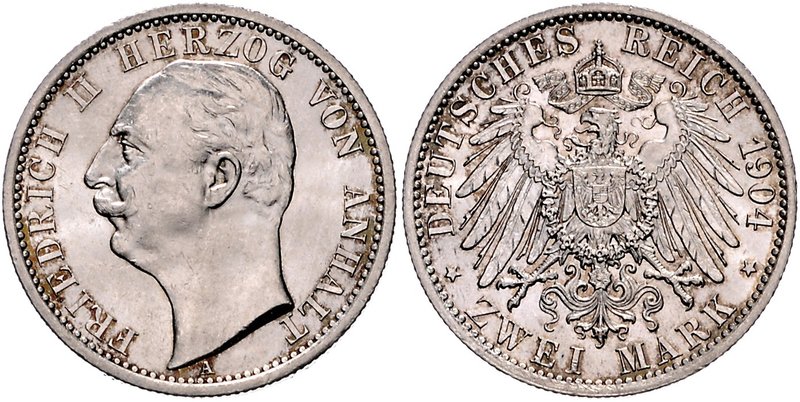 Anhalt Friedrich II. 1904-1918 2 Mark 1904 A Die Münze wurde zum Regierungsantri...