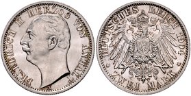 Anhalt Friedrich II. 1904-1918 2 Mark 1904 A Die Münze wurde zum Regierungsantritt geprägt J. 22. 
 vz/vz-st