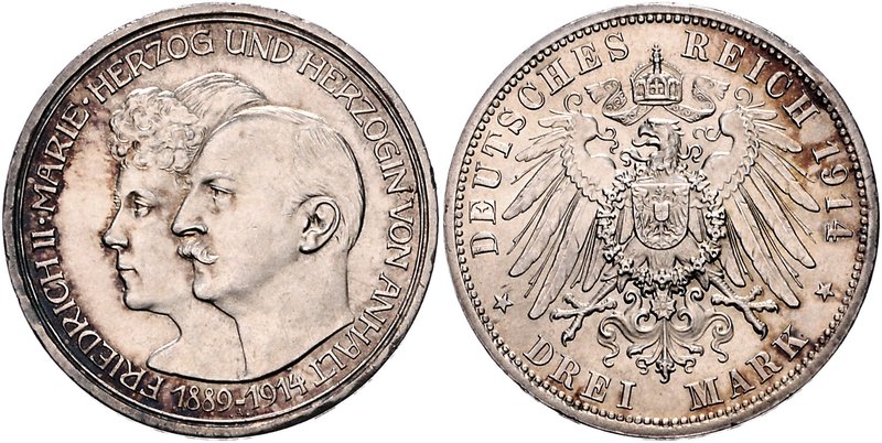 Anhalt Friedrich II. 1904-1918 3 Mark 1914 A Zur Silbernen Hochzeit J. 24. 
win...