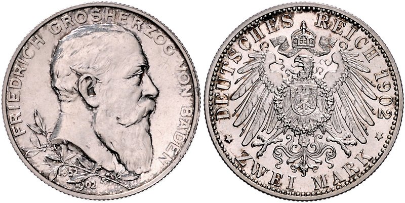 Baden Friedrich I. 1856-1907 2 Mark 1902 (G) Zum 50-jährigen Regierungsjubiläum ...