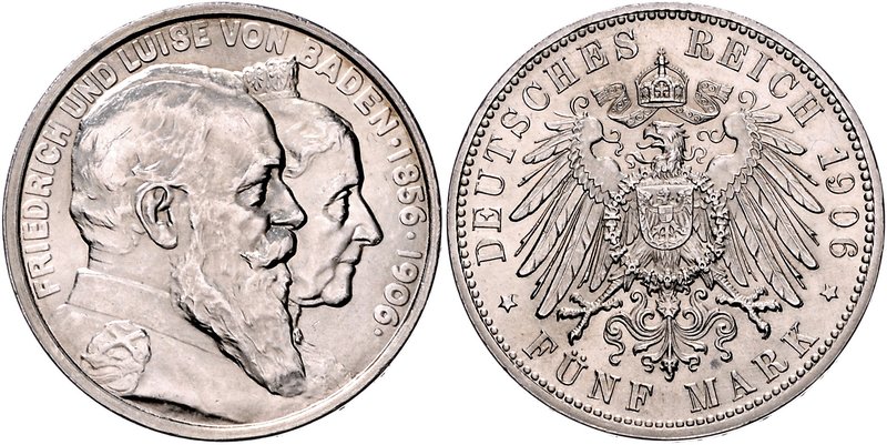 Baden Friedrich I. 1856-1907 5 Mark 1906 (G) Zur Goldenen Hochzeit J. 35. 
 vz-...