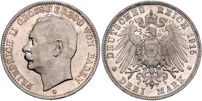 Baden Friedrich II. 1907-1918 3 Mark 1915 G J. 39. 
winz.Rf. vz-st