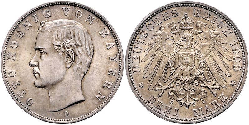 Bayern Otto 1886-1913 3 Mark 1909 D J. 47. 
 vz-st/f.st