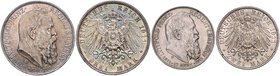 Bayern Prinzregent Luitpold 1886-1912 Lot von 2 Stücken: 3 Mark und 2 Mark 1911 D Zum 90. Geburtstag und zum 25. Regentschaftsjubiläum J. 49,48. 
her...