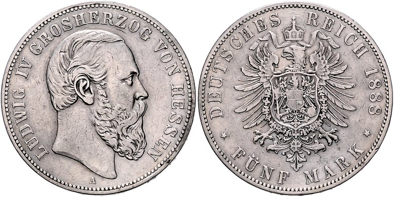 Hessen Ludwig IV. 1877-1892 5 Mark 1888 A J. 69. 
 ss