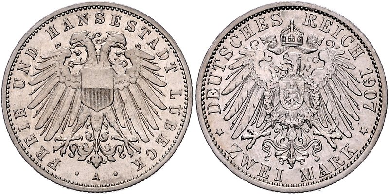 Lübeck 2 Mark 1907 A J. 81. 
 ss/ss-vz