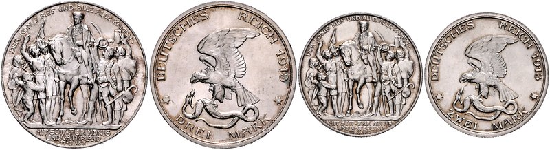 Preussen Wilhelm II. 1888-1918 Lot von 2 Stücken: 2 Mark und 3 Mark 1913 (A) Zur...