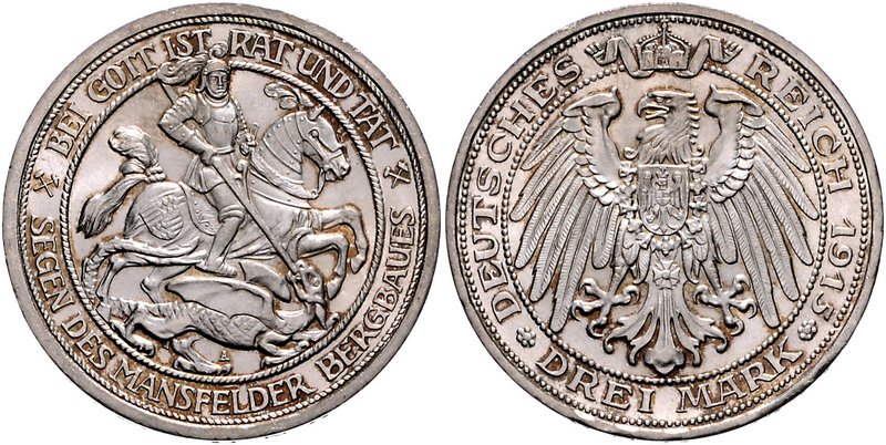 Preussen Wilhelm II. 1888-1918 3 Mark 1915 A Zur Jahrhundertfeier der Zugehörigk...