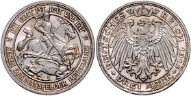 Preussen Wilhelm II. 1888-1918 3 Mark 1915 A Zur Jahrhundertfeier der Zugehörigkeit der Grafschaft Mansfeld zu Preussen J. 115. 
winz.Rf. st