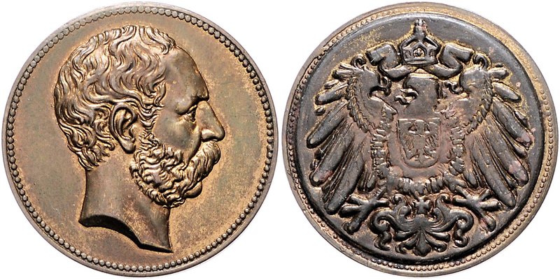 Sachsen Albert 1873-1902 3 Mark o.J. PROBE aus Messing, Kopf im Perlkreis/Reichs...