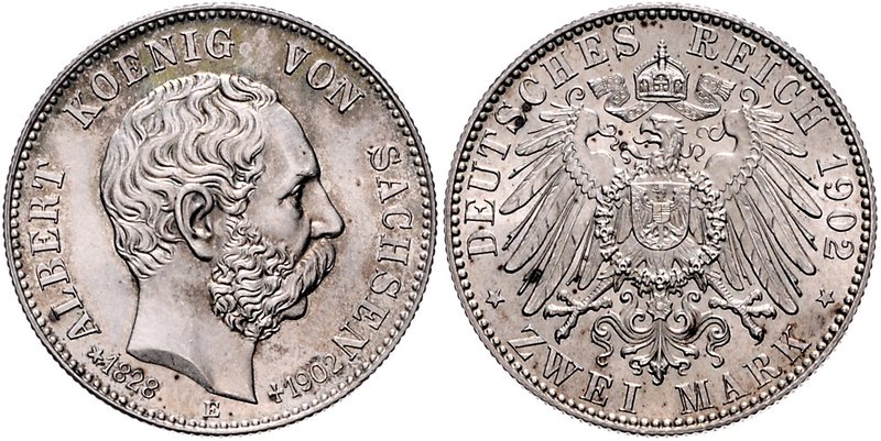 Sachsen Albert 1873-1902 2 Mark 1902 E Auf den Tod des Königs J. 127. 
 f.st