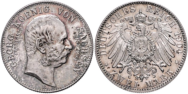 Sachsen Georg 1902-1904 2 Mark 1904 E Auf den Tod des Königs J. 132. 
 f.st