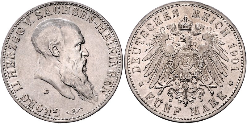 Sachsen - Meiningen Georg II. 1866-1915 5 Mark 1901 D Zum 75. Geburtstag des Her...