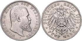 Württemberg Wilhelm II. 1891-1918 5 Mark 1902 F J. 176. 
 ss