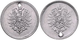 Kaiserreich Kleinmünzen 1 Pfennig o.J. Probe Kopplung zweier Adlerstempel, Vorder- und Rückseite um 180 Grad gegeneinander verdreht J. zu 1. 
gelocht...