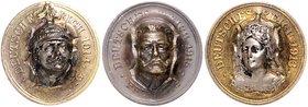 Kaiserreich Kleinmünzen Lot von 3 Stücken: sog. Patriotenpfennige 1913 'Germania' (vergoldet, Portrait versilbert), 1914 'Wilhelm II.' (vergoldet) u. ...