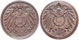 Kaiserreich Kleinmünzen 1 Pfennig o.J. Fehlprägung: zweimal Adlerseite, einmal incus, mit feinem Riffelrand J. zu 10. Schaaf -. Beckenb. -. 
 ss-vz