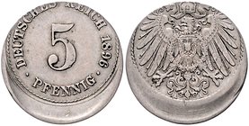 Kaiserreich Kleinmünzen 5 Pfennig 1896 A Verprägung: 25% dezentriert J. zu 12. 
 ss+