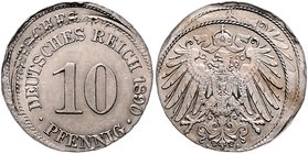 Kaiserreich Kleinmünzen 10 Pfennig 1890 Fehlprägung: zweimal beprägt J. zu 13. 
 ss-vz