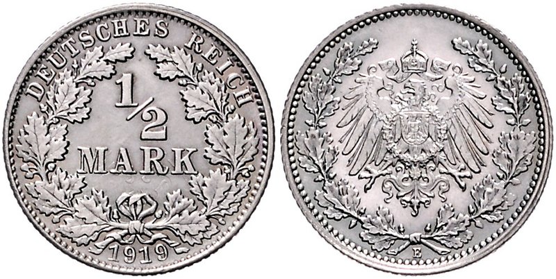 Kaiserreich Kleinmünzen 1/2 Mark 1919 E Vs: leichte Lichtenrader Prägung J. 16. ...