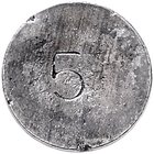 Ersatzmünzen des 1. Weltkrieges 5 Pfennig o.J. Schrötlingsprobe in Aluminium zur Probe von 1917 F. Wertzahl 5 eingepunzt. Aus dem Brandschutt der Stut...