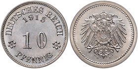 Ersatzmünzen des 1. Weltkrieges 10 Pfennig 1915 A Probe: Wertziffern zwischen 2 Blüten, Rand glatt. Geprägt auf einem Kupfer-Nickel-Schrötling J. zu 1...