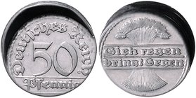Ersatzmünzen des 1. Weltkrieges 50 Pfennig o.J. Fehlprägung: ca. 20% dezentriert, daher keine Jahreszahl und Mzz., ohne Riffelrand J. zu301. Schaaf -....