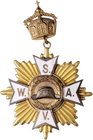 Deutsch-Südwestafrika Erinnerungskreuz o.J. des S.W.A.V. mit Strahlengloriole, montiert an vergoldete, hohlgeprägte Kaiserkrone mit Knopflochbefestigu...