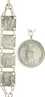 Deutsch-Südwestafrika Uhrkette aus versilbertem Messing, mit Medaille 'Zur Erinnerung an die Aufstände in Deutsch-Südwest-Afrika' und 4 kleinen Klippe...