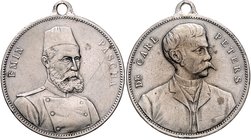 Deutsch-Ostafrika Bronzemedaille o.J. versilbert auf Dr. Carl Peters und Emin Pascha 
m. Öse 30,3mm 12,1g ss