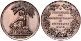 Deutsche Siedlungen im Ausland Bronzemedaille 1863 (v. Lorenz) a.d. 25-Jahrfeier des Deutschen Vereins in Valparaiso/Chile. 
45,0mm 47,3g vz