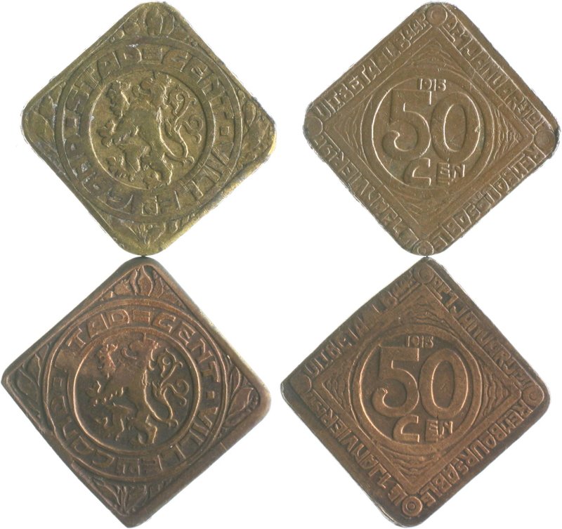 Nebengebiete - Notmünzen der Stadt Gent Lot von 2 Stücken: 50 Cent 1915, 1x beid...