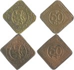 Nebengebiete - Notmünzen der Stadt Gent Lot von 2 Stücken: 50 Cent 1915, 1x beidseitig Kupfer, 1x Kupfer / vergoldet J. 612b. 
 ss u. f.vz