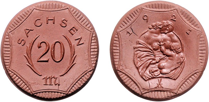 Nebengebiete - Sachsen Lot von 3 Stücken: 5, 10 und 20 Mark 1921 - Probeprägunge...