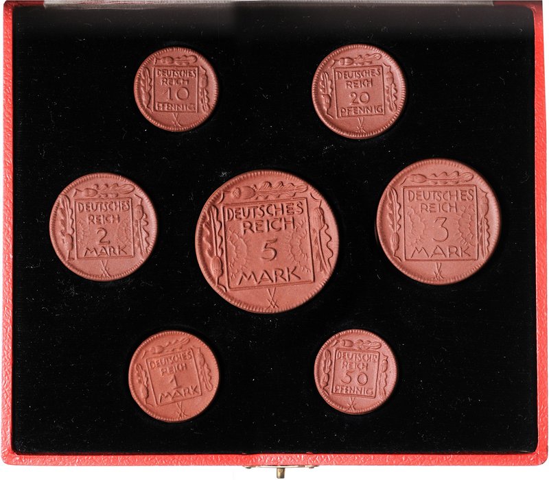 Nebengebiete - Lots Serie 1920 von 7 braunen Porzellanmünzen: 10 Pfennig (5077.3...