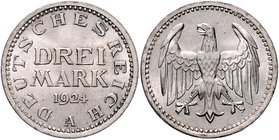 Weimarer Republik 3 Reichsmark 1924 A J. 312. 
 vz+
