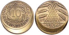 Weimarer Republik 10 Reichspfennig 1936 D Fehlprägung: 20% dezentriert J. 317. 
 f.vz