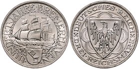 Weimarer Republik 3 Reichsmark 1927 A 100 Jahre Bremerhaven J. 325. 
 f.st