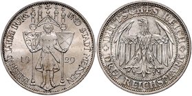 Weimarer Republik 3 Reichsmark 1929 E 1000 Jahre Burg und Stadt Meißen J. 338. 
 vz-st