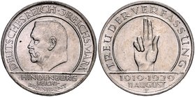 Weimarer Republik 3 Reichsmark 1929 F Zum 10. Jahrestag der Weimarer Verfassung J. 340. 
 ss-vz