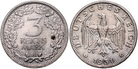 Weimarer Republik 3 Reichsmark 1931 A J. 349. 
kl. Fleck ss-vz