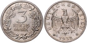 Weimarer Republik 3 Reichsmark 1932 A J. 349. 
 vz+