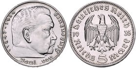 Drittes Reich 5 Reichsmark 1935 J Materialprobe in Edelstahl. Laut einer Randnotiz der Hamburgischen Münze wurden 5 Exemplare für das Finanzministeriu...