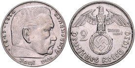 Drittes Reich 2 Reichsmark 1939 E Paul von Hindenburg J. 366. 
 ss-vz