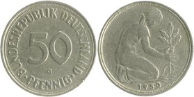 Bundesrepublik Deutschland 50 Pfennig 1950 G Fehlprägung: ca. 45° Stempeldrehung J. zu384. 
 ss